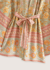 Kimono court femme orange fleuri | Aoi