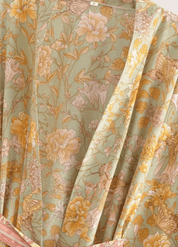 Kimono court femme orange fleuri | Aoi