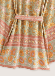 Kimono court femme orange fleuri | Aoi