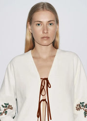 Kimono court beige en lin - Élégance d'été légère-Kimikono