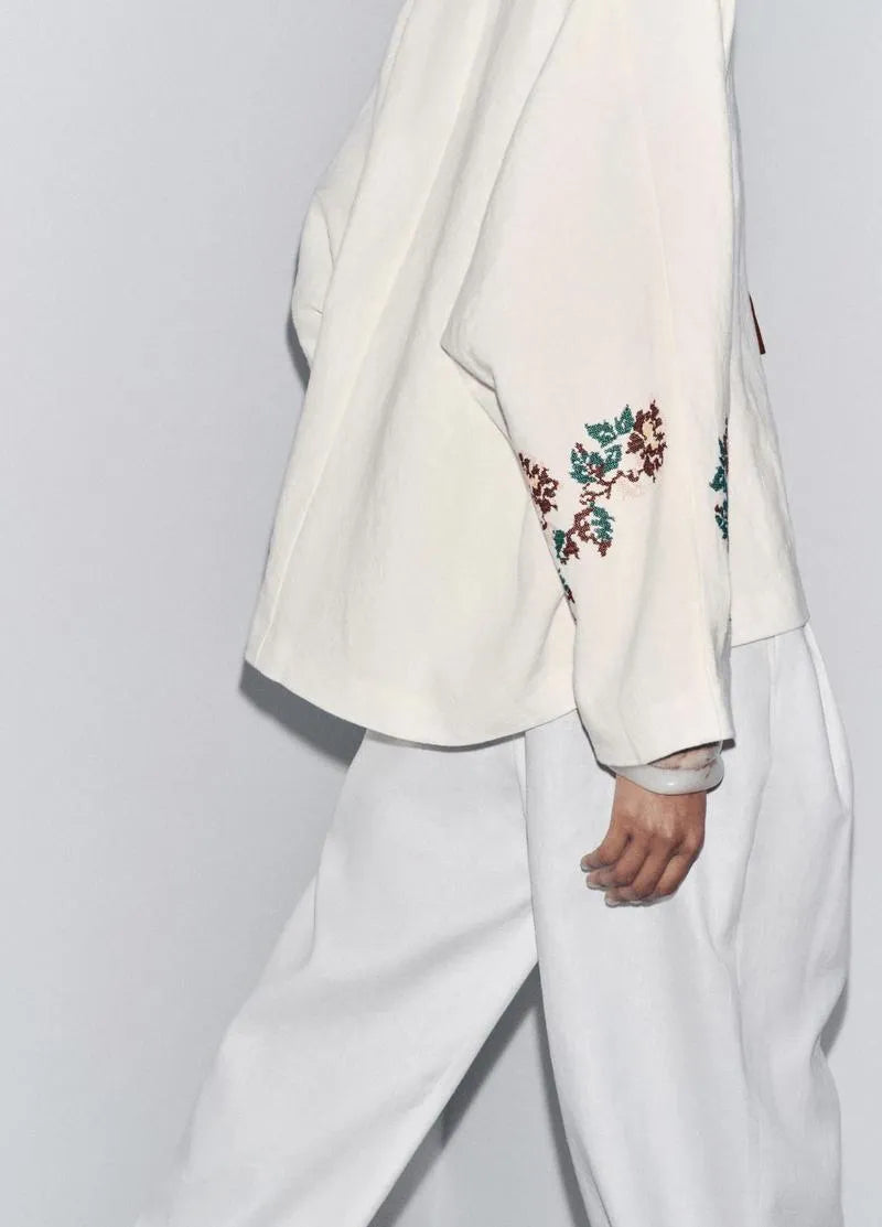 Kimono court beige en lin - Élégance d'été légère-Kimikono