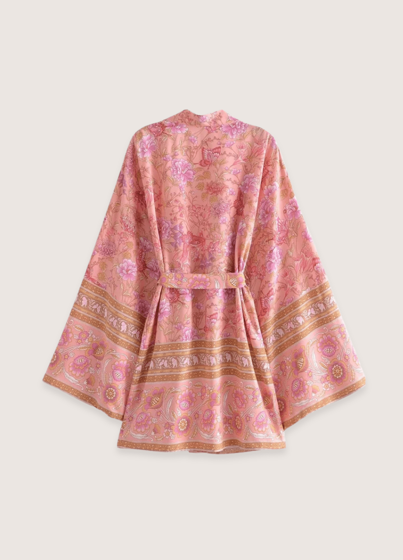 Kimono bohème court fleuri rose | Ayame