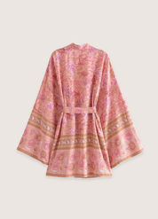 Kimono bohème court fleuri rose | Ayame