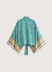 Kimono court bohème bleu - Élégance moderne femme-Kimikono