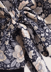 Kimono court fleuri gris et rose | Sango