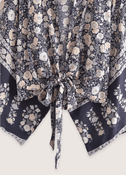Kimono court fleuri gris et rose | Sango