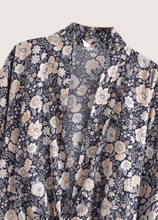 Kimono court fleuri gris et rose | Sango