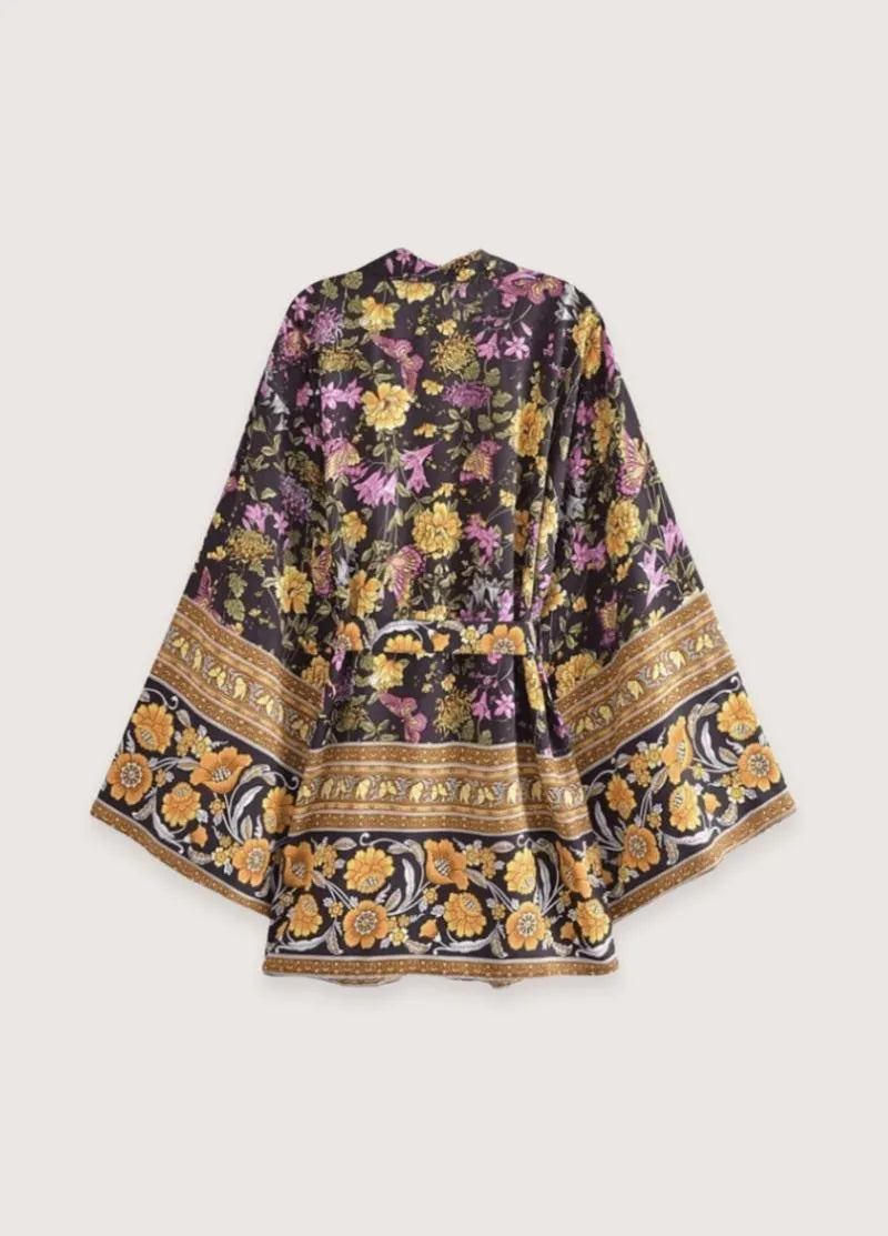 Kimono court bohème vintage - Élégance orientale-Kimikono