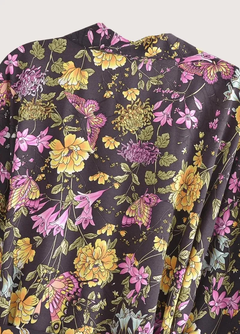 Kimono court bohème vintage - Élégance orientale-Kimikono