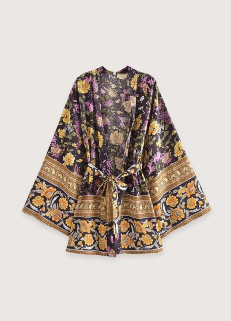 Kimono court bohème vintage - Élégance orientale-Kimikono