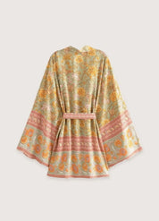 Kimono court femme orange fleuri - Élégant & raffiné-Kimikono