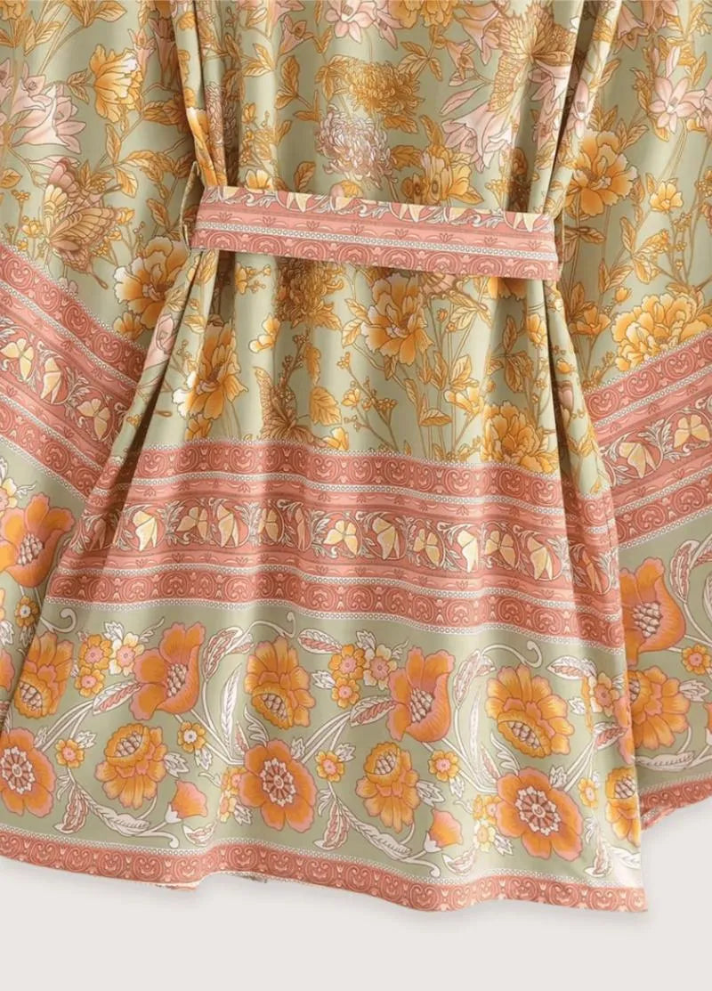 Kimono court femme orange fleuri - Élégant & raffiné-Kimikono