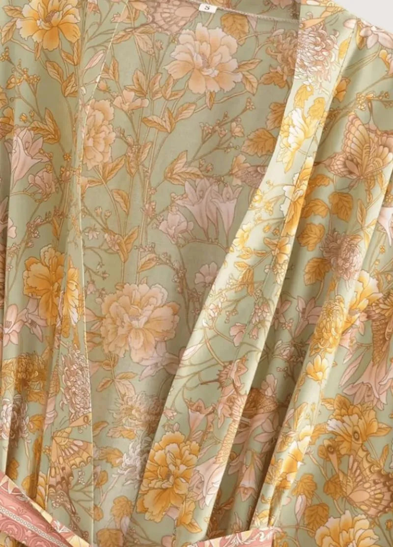 Kimono court femme orange fleuri - Élégant & raffiné-Kimikono