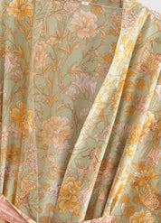 Kimono court femme orange fleuri - Élégant & raffiné-Kimikono