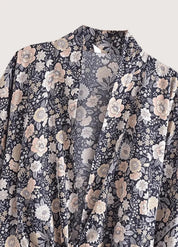 Kimono court fleuri gris et rose - Bohème & élégant-Kimikono