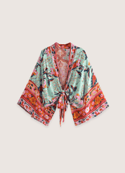 Kimono manche courte rouge et vert | Midori