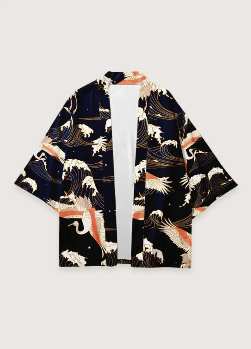 Kimono court homme grues - Élégance japonaise-Kimikono