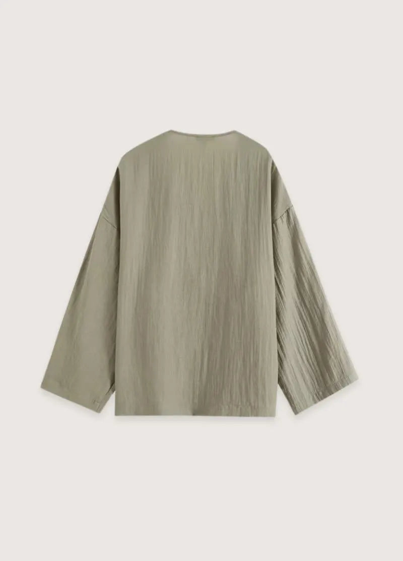 Kimono court japonais femme - Vert lin authentique-Kimikono