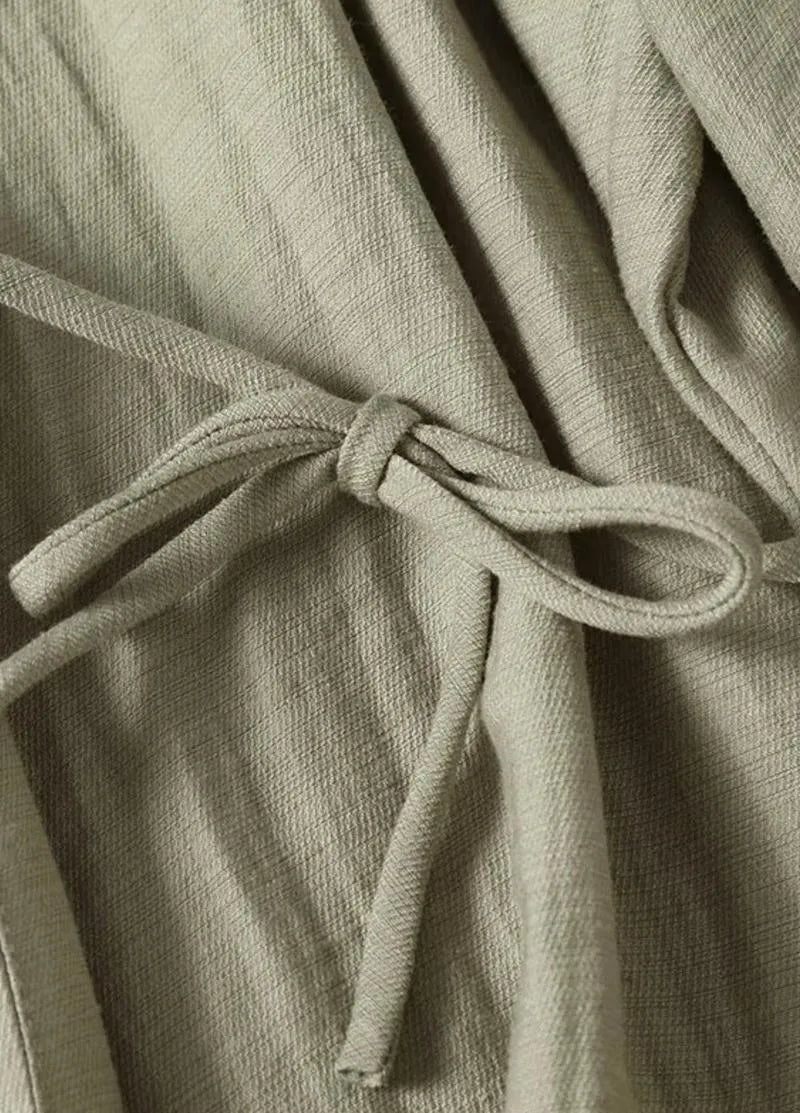 Kimono court japonais femme - Vert lin authentique-Kimikono