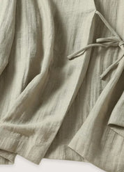 Kimono court japonais femme - Vert lin authentique-Kimikono