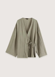 Kimono court japonais femme - Vert lin authentique-Kimikono