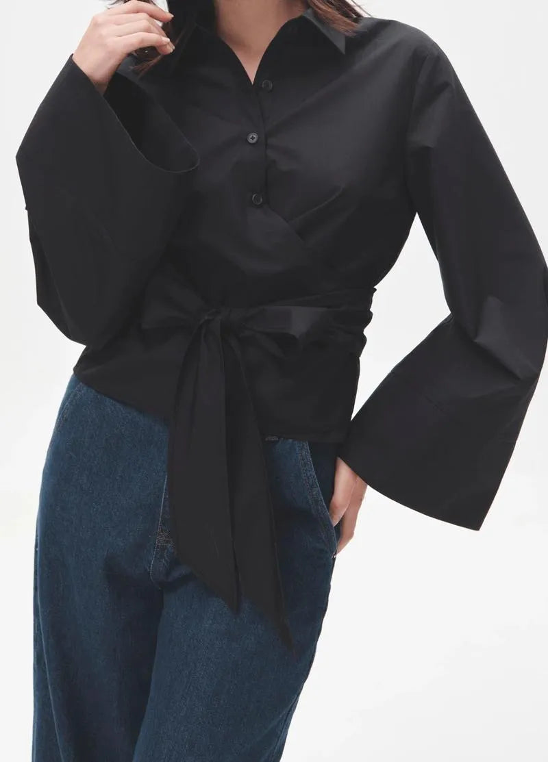 Kimono court noir femme - Élégance japonaise-Kimikono