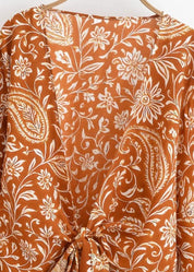 Kimono court orange fleuri - Bohème chic & fluide-Kimikono