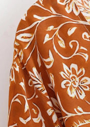Kimono court orange fleuri - Bohème chic & fluide-Kimikono