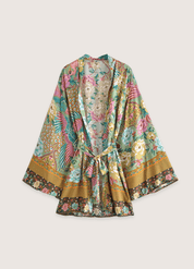 Kimono court plage paon fleuri | Natsu