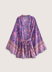 Kimono court plage violet fleuri | Sumire