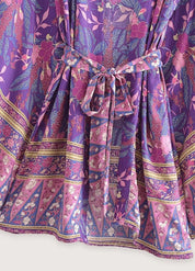 Kimono court plage violet fleuri - Bohème & chic-Kimikono