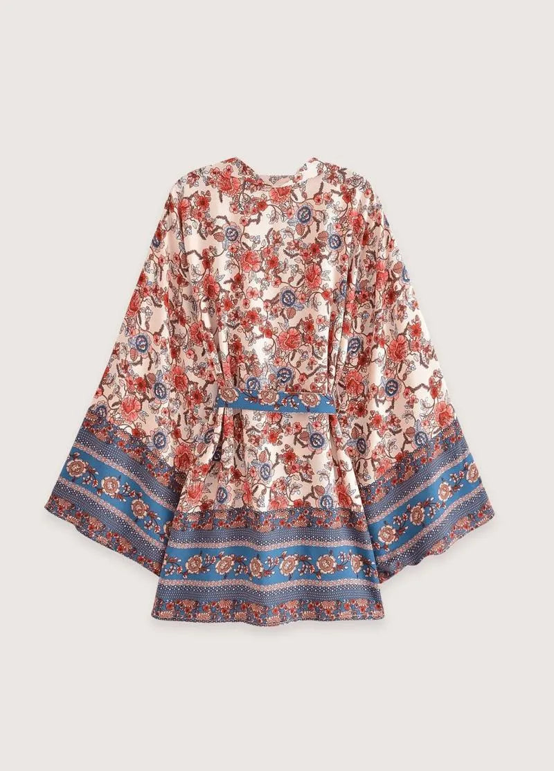 Kimono court rouge - Élégance japonaise authentique-Kimikono