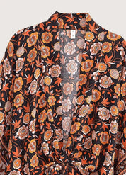 Kimono femme court fleuri orange - Bohème & chic-Kimikono