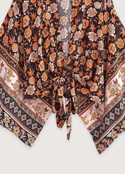 Kimono femme court fleuri orange - Bohème & chic-Kimikono