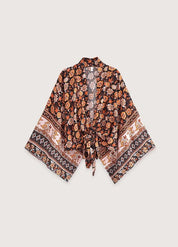 Kimono femme court fleuri orange - Bohème & chic-Kimikono