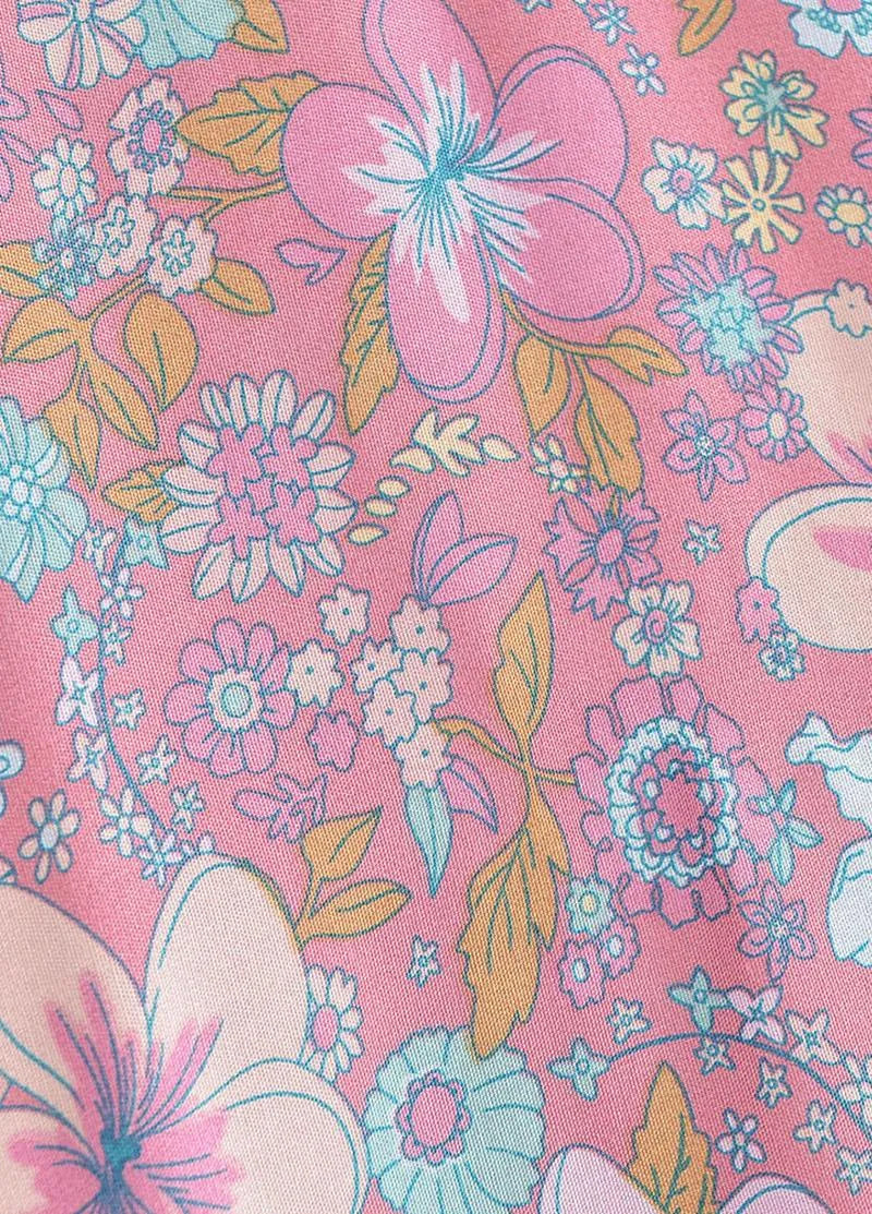 Kimono femme court fleuri rose et bleu - Style bohème-Kimikono