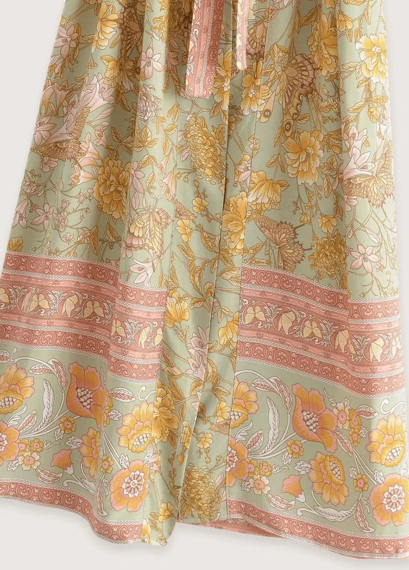 Kimono femme long fleuri jaune - Élégance authentique-Kimikono