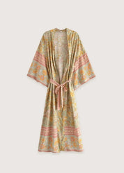 Kimono femme long fleuri jaune - Élégance authentique-Kimikono