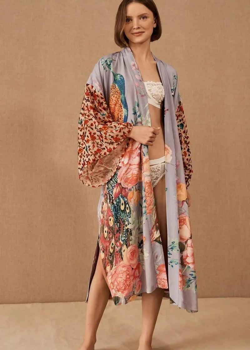 Kimono femme long soirée violet - Élégant & raffiné-Kimikono