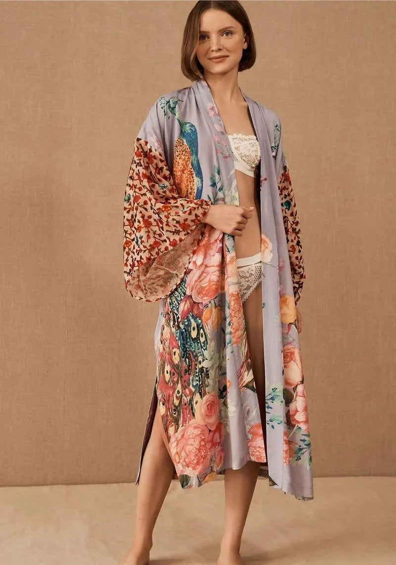 Kimono femme long soirée violet - Élégant & raffiné-Kimikono