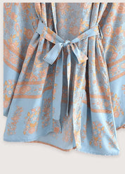 Kimono fleuri court bleu - Élégance japonaise-Kimikono