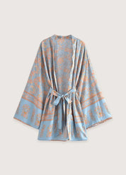 Kimono fleuri court bleu - Élégance japonaise-Kimikono