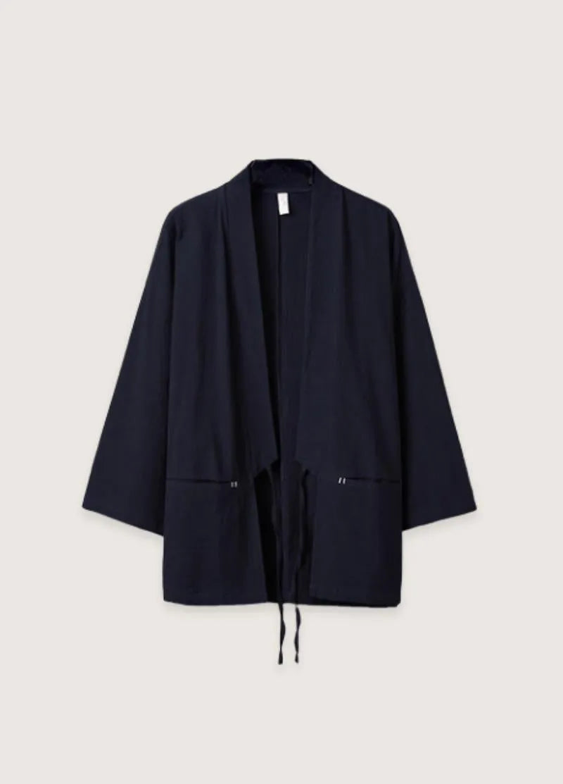 Kimono homme court minimaliste bleu marine - Coton premium-Kimikono