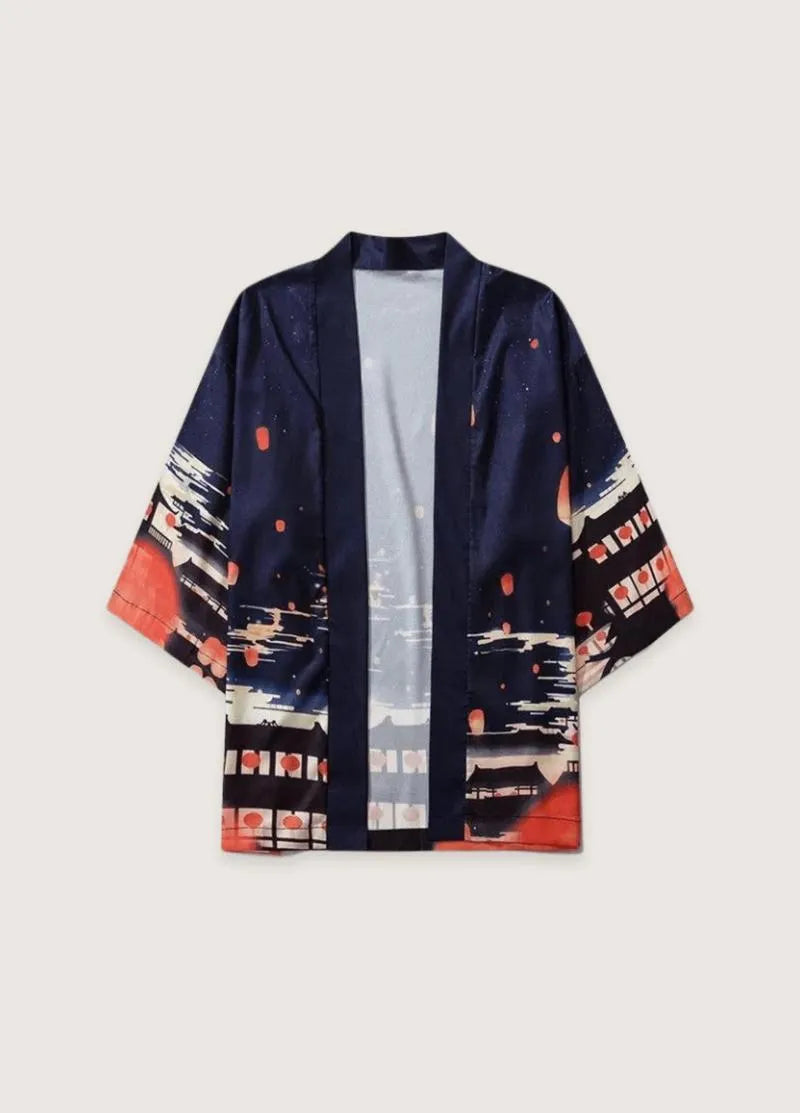 Kimono homme japon lanternes - Soie luxueuse-Kimikono