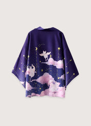 Kimono homme japonais chat - Violet céleste unique-Kimikono