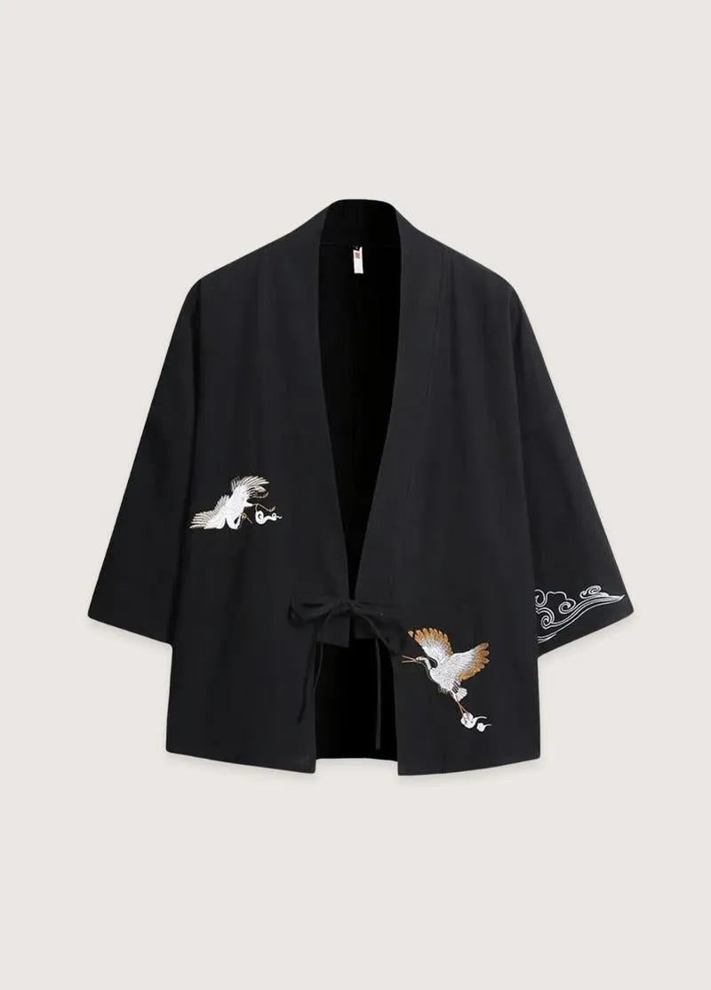 veste kimono noir en lin