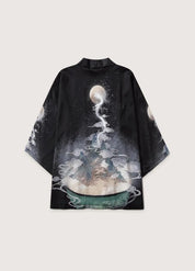 Kimono japonais homme lune - Élégance noire étoilée-Kimikono