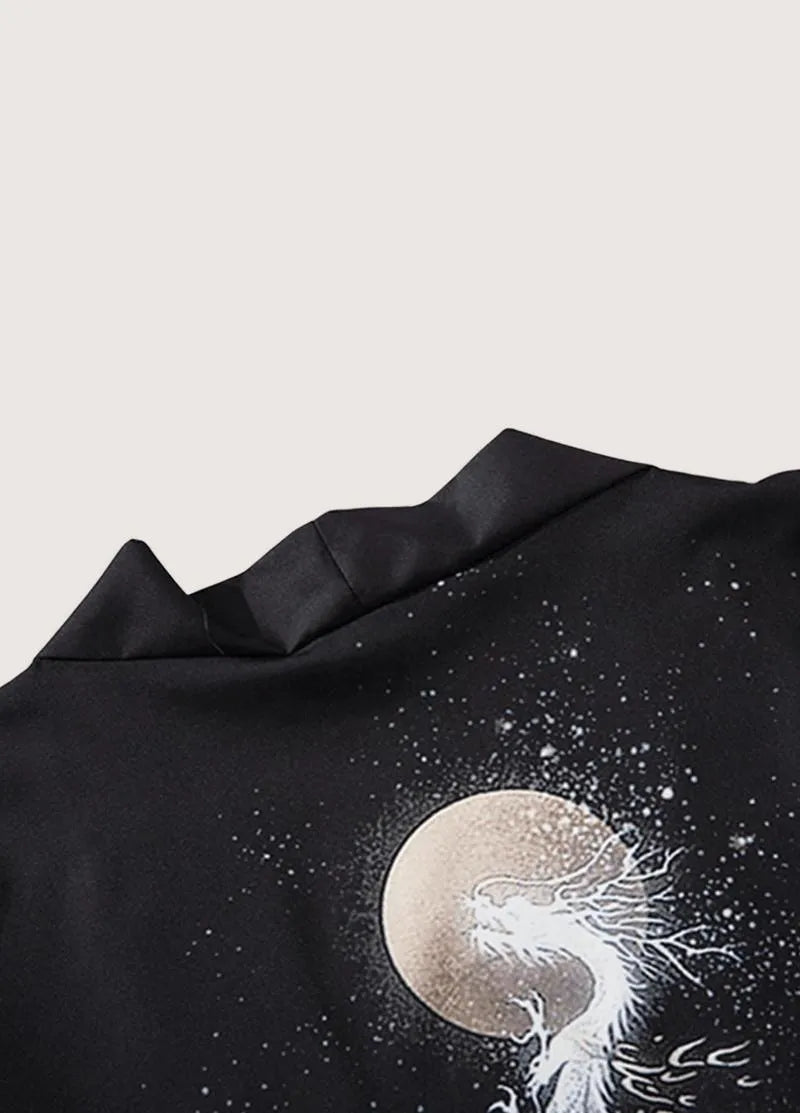 Kimono japonais homme lune - Élégance noire étoilée-Kimikono