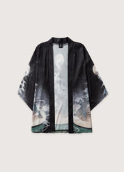 Kimono japonais homme lune - Élégance noire étoilée-Kimikono