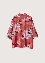 Kimono japonais traditionnel grues - Soie rouge élégante-Kimikono